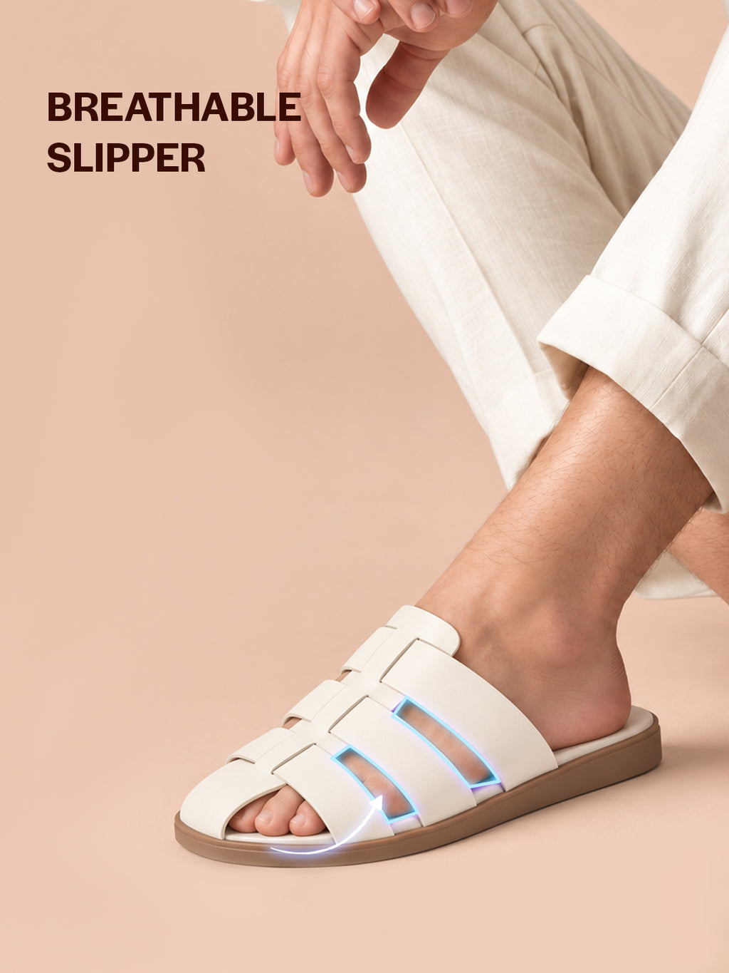 Men White Multi Strap Closed Toe Breathable Slip On Slippers with Soft Cushioned Footbed for All Day Comfort | Indoor, Travel, Walking Sliders with Slip Resistant Sole