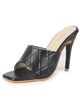 Women Black Open Toe Quilted Stiletto Heel Slip-On Slipper Sandals|Soft Padded Insole|Semi Formals Outfit Sandals