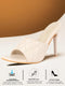Women Cream Open Toe Quilted Stiletto Heel Slip-On Slipper Sandals|Soft Padded Insole|Semi Formals Outfit Sandals