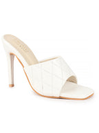 Women White Open Toe Quilted Stiletto Heel Slip-On Slipper Sandals|Soft Padded Insole|Semi Formals Outfit Sandals