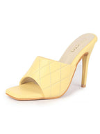 Women Yellow Open Toe Quilted Stiletto Heel Slip-On Slipper Sandals|Soft Padded Insole|Semi Formals Outfit Sandals
