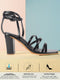 Women Black Open Toe Quilted Block Heel High Ankle Adjustable Backstrap Slipper Sandals|Soft Padded Insole|Western Outfit Gladiator Sandals