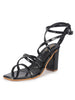 Women Black Open Toe Quilted Block Heel High Ankle Adjustable Backstrap Slipper Sandals|Soft Padded Insole|Western Outfit Gladiator Sandals