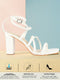 Women White Open Toe Quilted Block Heel High Ankle Adjustable Backstrap Slipper Sandals|Soft Padded Insole|Western Outfit Gladiator Sandals