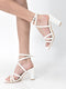Women White Open Toe Quilted Block Heel High Ankle Adjustable Backstrap Slipper Sandals|Soft Padded Insole|Western Outfit Gladiator Sandals