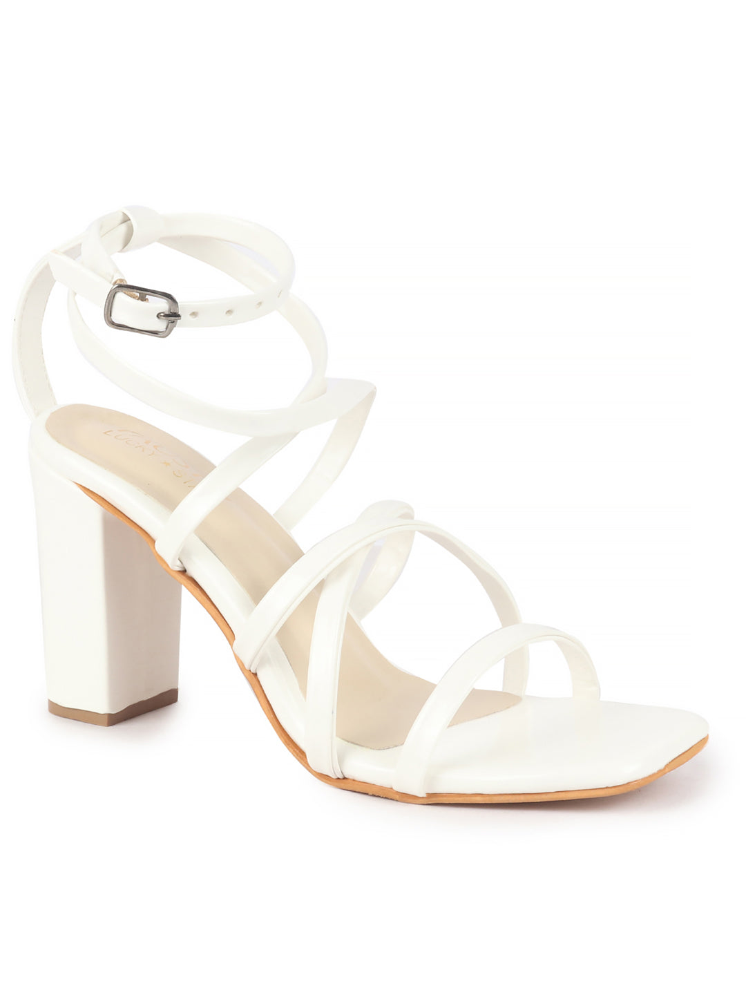 Women White Open Toe Quilted Block Heel High Ankle Adjustable Backstrap Slipper Sandals|Soft Padded Insole|Western Outfit Gladiator Sandals