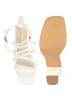 Women White Open Toe Quilted Block Heel High Ankle Adjustable Backstrap Slipper Sandals|Soft Padded Insole|Western Outfit Gladiator Sandals