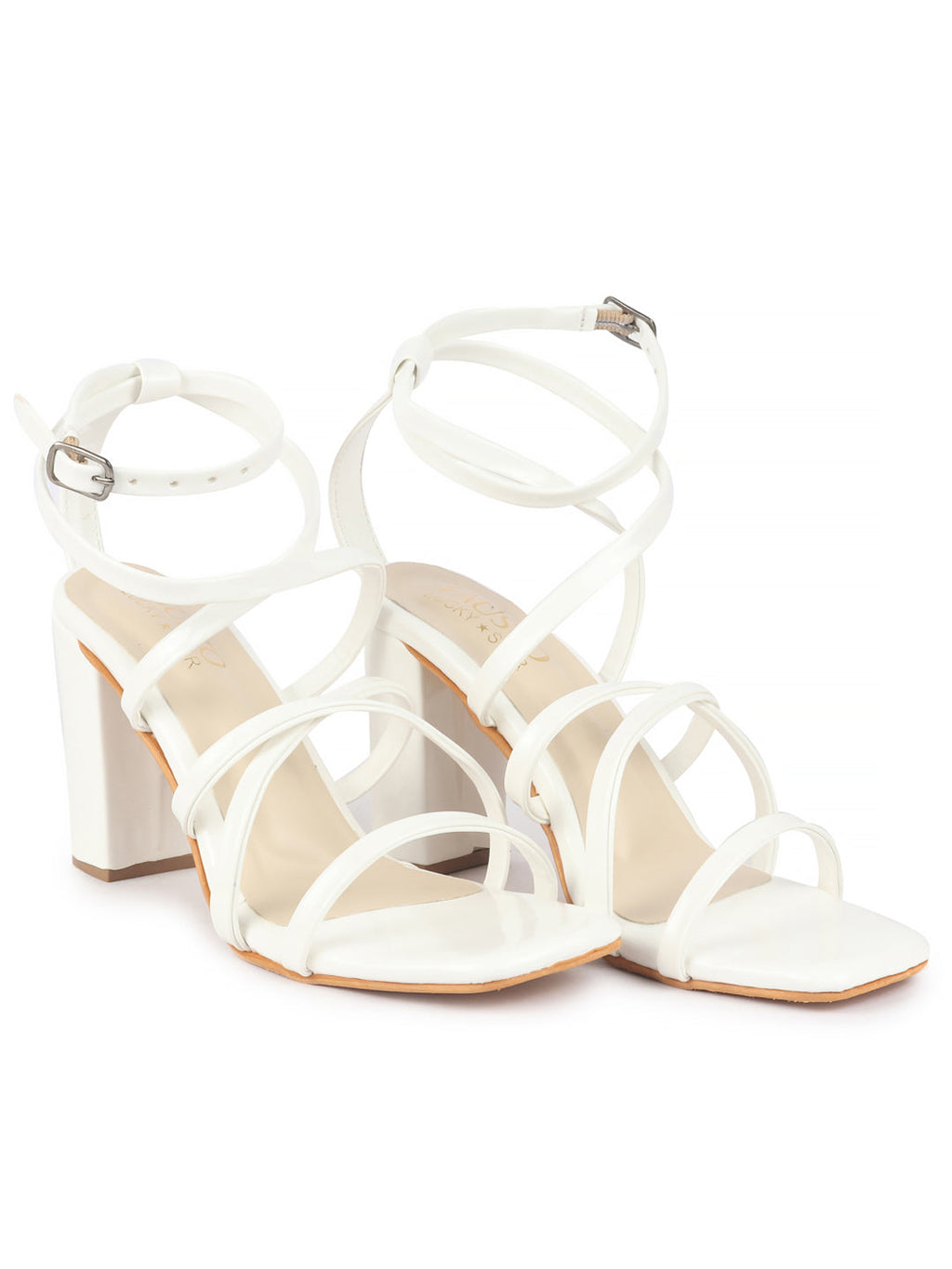 Women White Open Toe Quilted Block Heel High Ankle Adjustable Backstrap Slipper Sandals|Soft Padded Insole|Western Outfit Gladiator Sandals