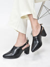 Women Black Pointed Toe Block Heel Adjustable Backstrap Shoe Style Sandals|Soft Padded Insole|Semi Formal Outfit Sandals