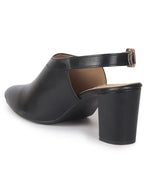 Women Black Pointed Toe Block Heel Adjustable Backstrap Shoe Style Sandals|Soft Padded Insole|Semi Formal Outfit Sandals