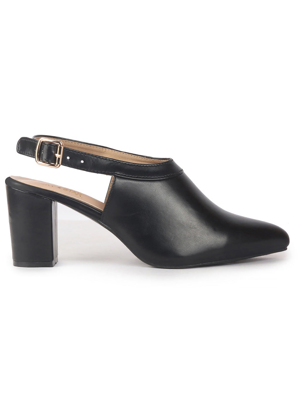 Women Black Pointed Toe Block Heel Adjustable Backstrap Shoe Style Sandals|Soft Padded Insole|Semi Formal Outfit Sandals