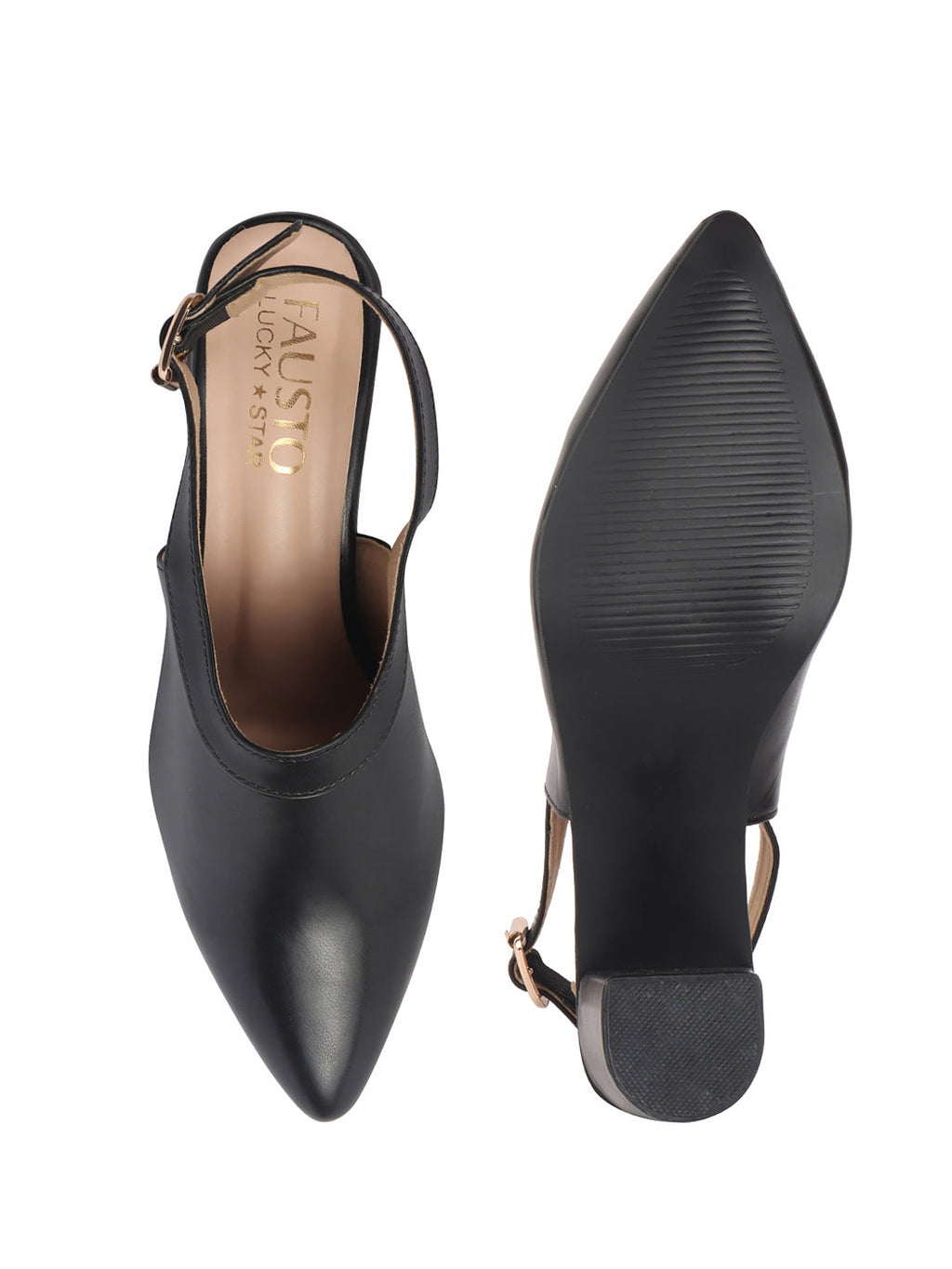 Women Black Pointed Toe Block Heel Adjustable Backstrap Shoe Style Sandals|Soft Padded Insole|Semi Formal Outfit Sandals