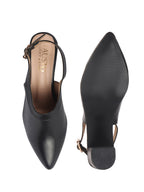 Women Black Pointed Toe Block Heel Adjustable Backstrap Shoe Style Sandals|Soft Padded Insole|Semi Formal Outfit Sandals
