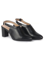 Women Black Pointed Toe Block Heel Adjustable Backstrap Shoe Style Sandals|Soft Padded Insole|Semi Formal Outfit Sandals