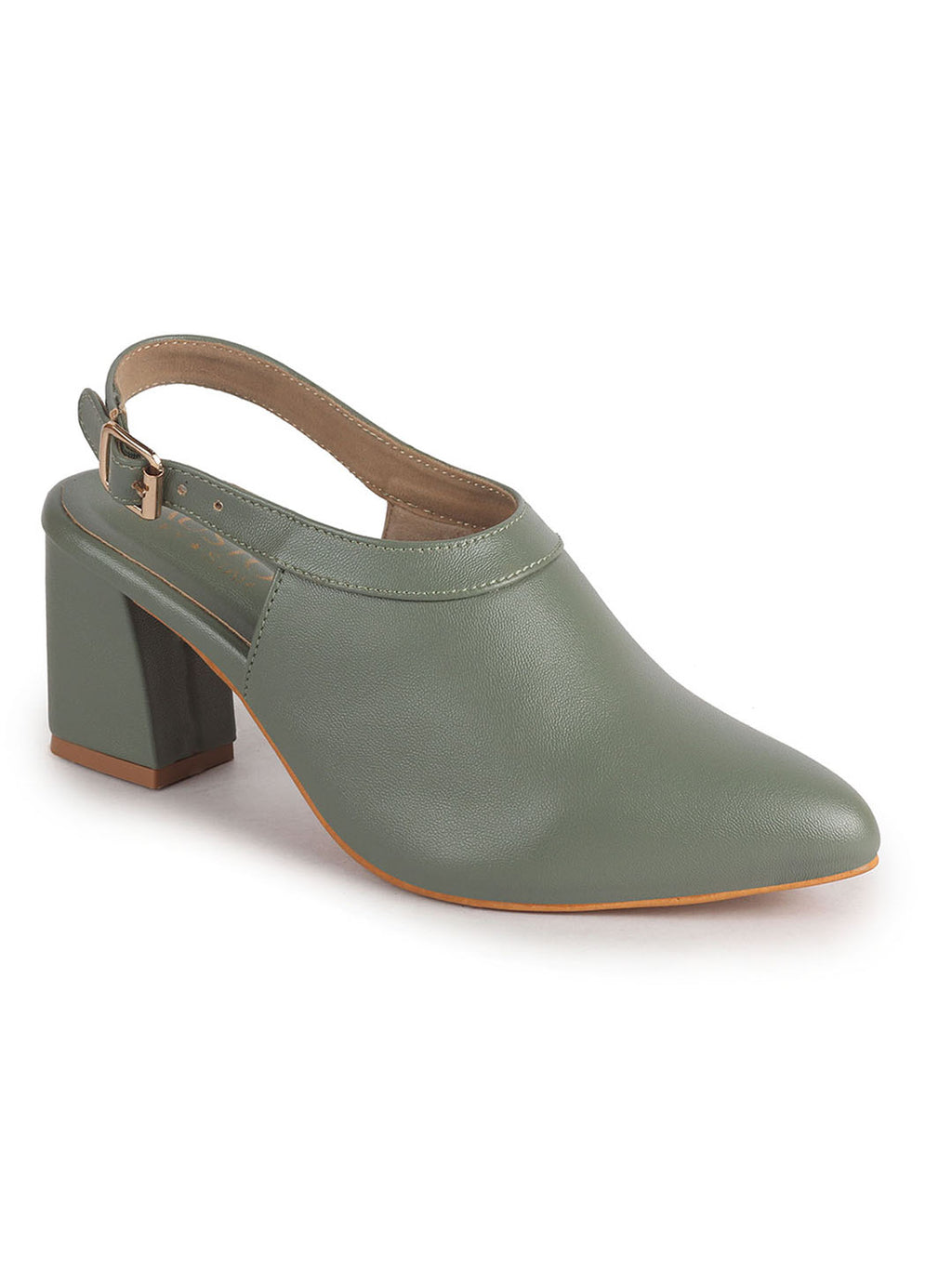 Women Green Pointed Toe Block Heel Adjustable Backstrap Shoe Style Sandals|Soft Padded Insole|Semi Formal Outfit Sandals