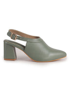 Women Green Pointed Toe Block Heel Adjustable Backstrap Shoe Style Sandals|Soft Padded Insole|Semi Formal Outfit Sandals