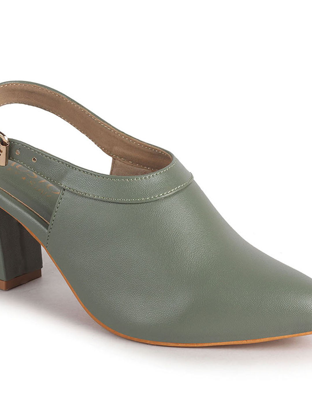Women Green Pointed Toe Block Heel Adjustable Backstrap Shoe Style Sandals|Soft Padded Insole|Semi Formal Outfit Sandals
