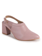 Women Pink Pointed Toe Block Heel Adjustable Backstrap Shoe Style Sandals|Soft Padded Insole|Semi Formal Outfit Sandals