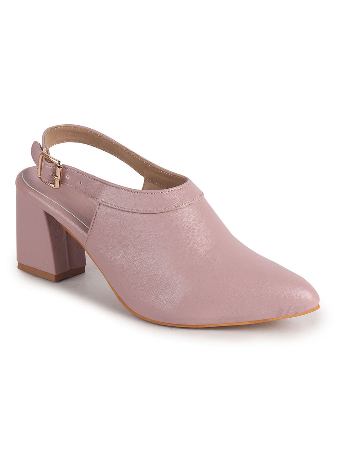 Women Pink Pointed Toe Block Heel Adjustable Backstrap Shoe Style Sandals|Soft Padded Insole|Semi Formal Outfit Sandals