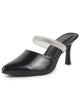 Women Black Pointed Toe Stiletto Heel Rhinestone Strap Party Shoe Style Sandals|Soft Padded Insole|Western Dress Slip On