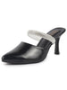 Women Black Pointed Toe Stiletto Heel Rhinestone Strap Party Shoe Style Sandals|Soft Padded Insole|Western Dress Slip On