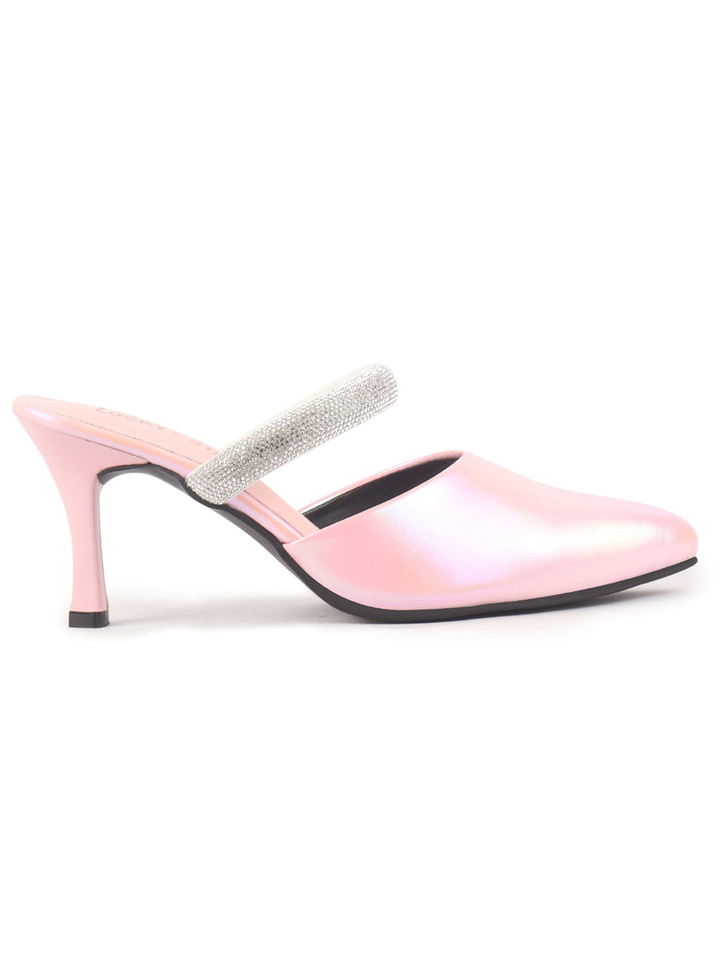 Women Pink Pointed Toe Stiletto Heel Rhinestone Strap Party Shoe Style Sandals | Soft Padded Insole | Western Dress Slip On