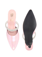 Women Pink Pointed Toe Stiletto Heel Rhinestone Strap Party Shoe Style Sandals | Soft Padded Insole | Western Dress Slip On
