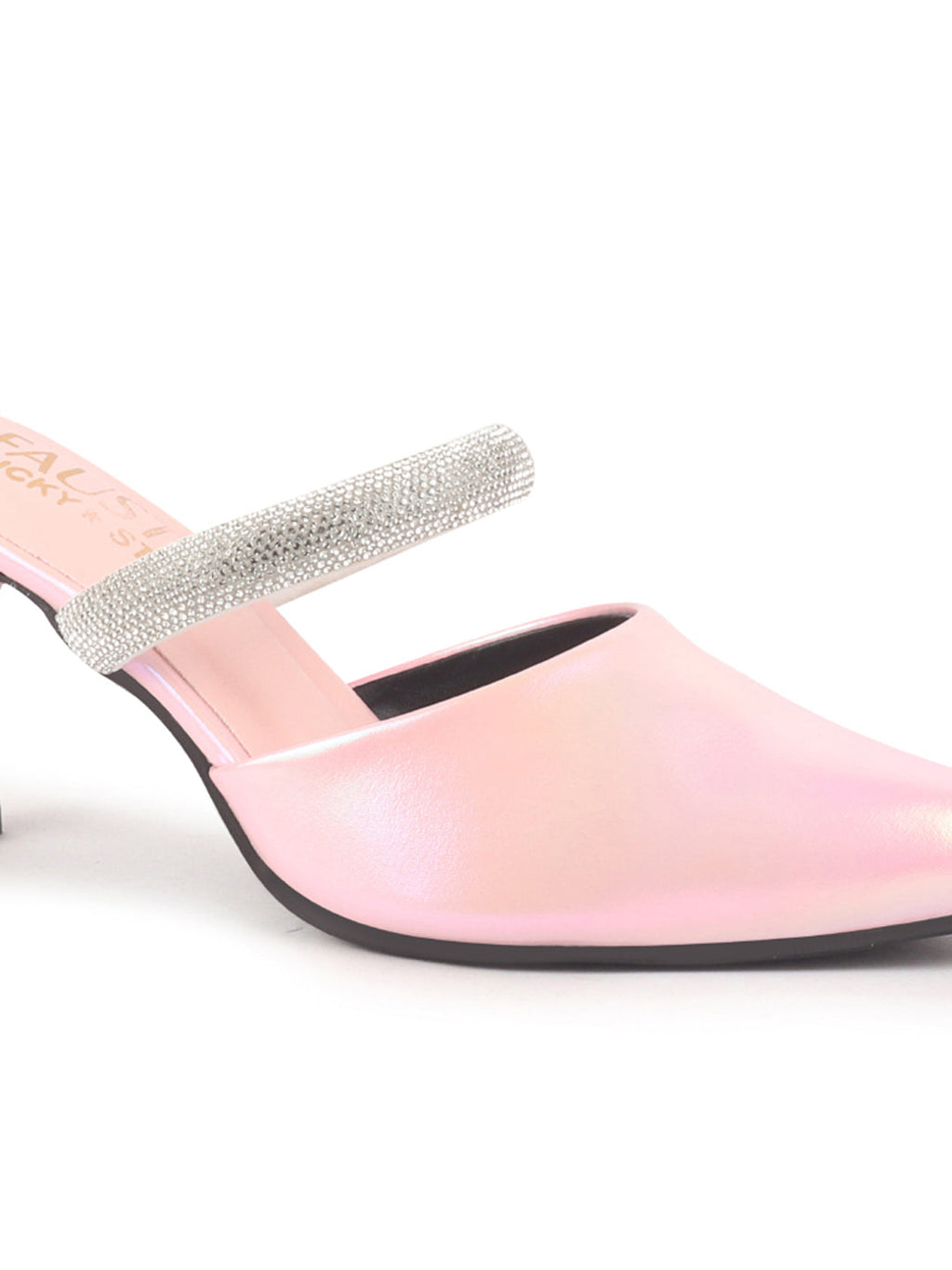 Women Pink Pointed Toe Stiletto Heel Rhinestone Strap Party Shoe Style Sandals | Soft Padded Insole | Western Dress Slip On