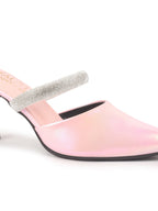 Women Pink Pointed Toe Stiletto Heel Rhinestone Strap Party Shoe Style Sandals | Soft Padded Insole | Western Dress Slip On