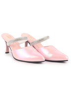 Women Pink Pointed Toe Stiletto Heel Rhinestone Strap Party Shoe Style Sandals | Soft Padded Insole | Western Dress Slip On