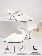 Women Silver Pointed Toe Stiletto Heel Rhinestone Strap Party Shoe Style Sandals | Soft Padded Insole | Western Dress Slip On