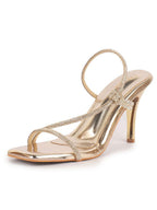 Women Gold Embellished Straps and Knot Detail Stiletto Heels Wedding Sandals|Glamorous Party Wear Dress 3.5 Inch Heel Sandals