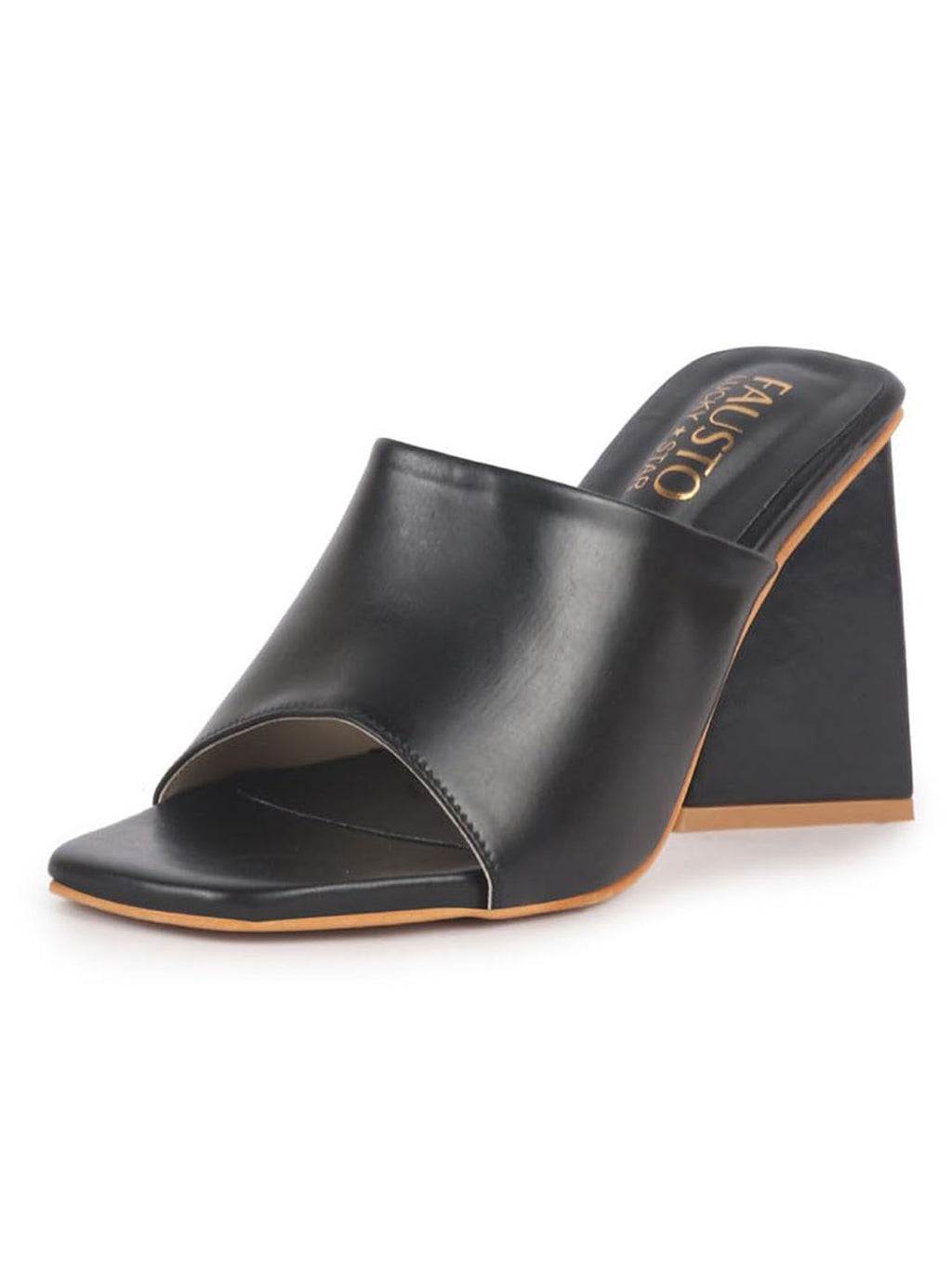 Women Black Open Square Toe Cone Block Heel Formal Slip On Sandals with Wide Vamp Strap | Elegant Slip-On 4 Inch Heel Sandals For Office, Work, Party