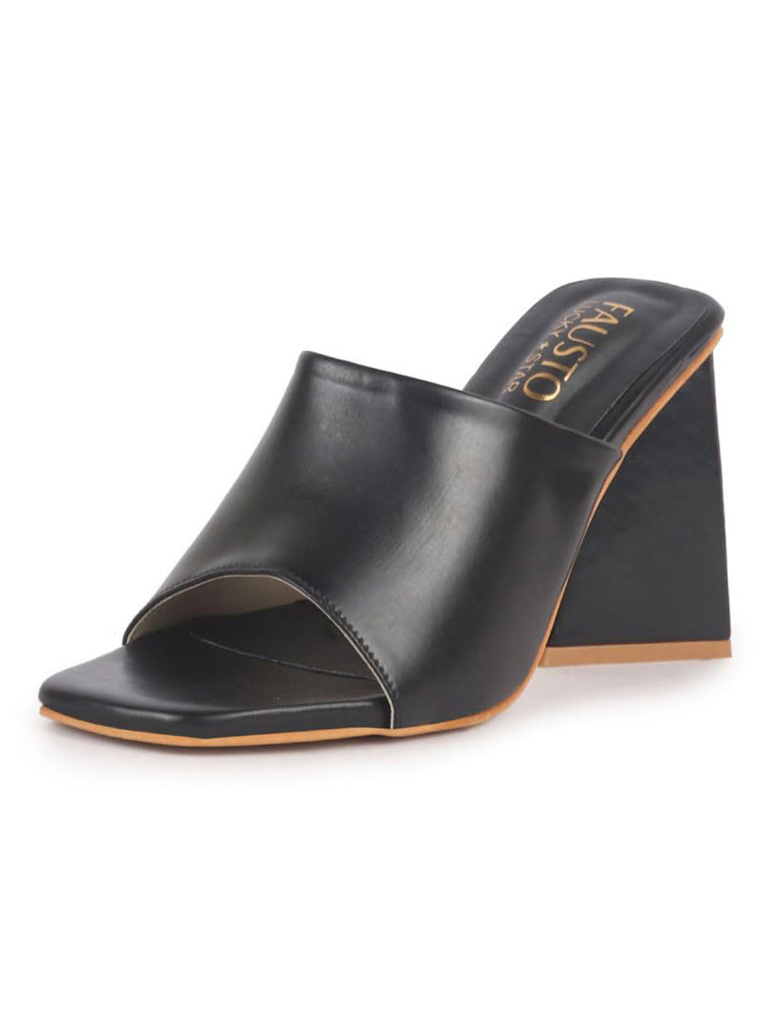Women Black Open Square Toe Cone Block Heel Formal Slip On Sandals with Wide Vamp Strap | Elegant Slip-On 4 Inch Heel Sandals For Office, Work, Party