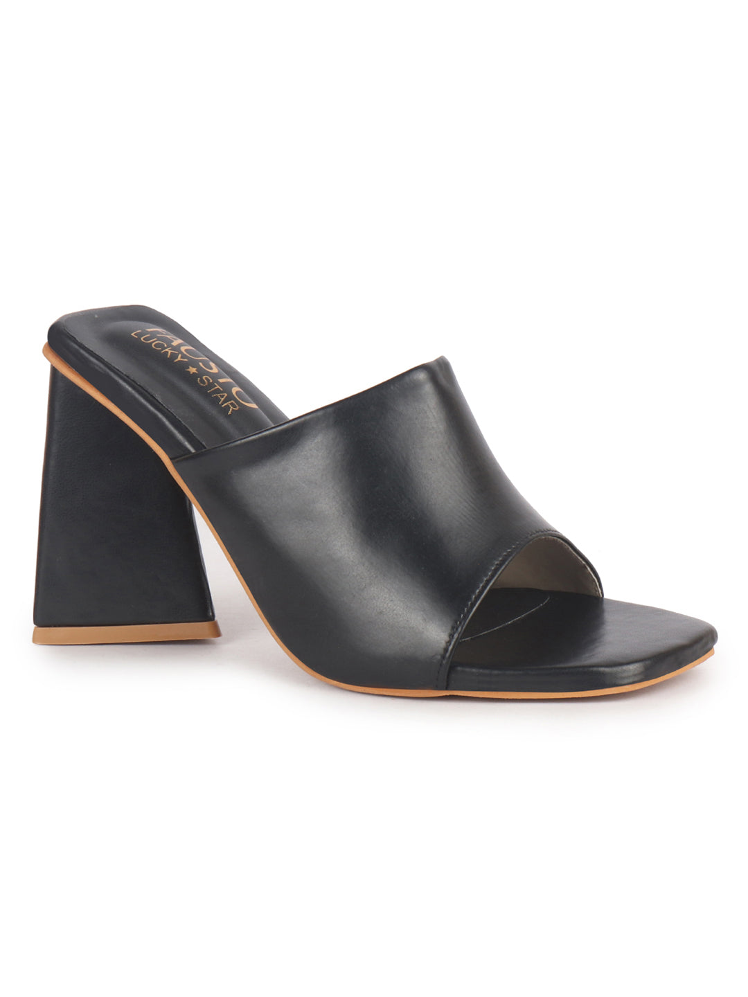 Women Black Open Square Toe Cone Block Heel Formal Slip On Sandals with Wide Vamp Strap | Elegant Slip-On 4 Inch Heel Sandals For Office, Work, Party