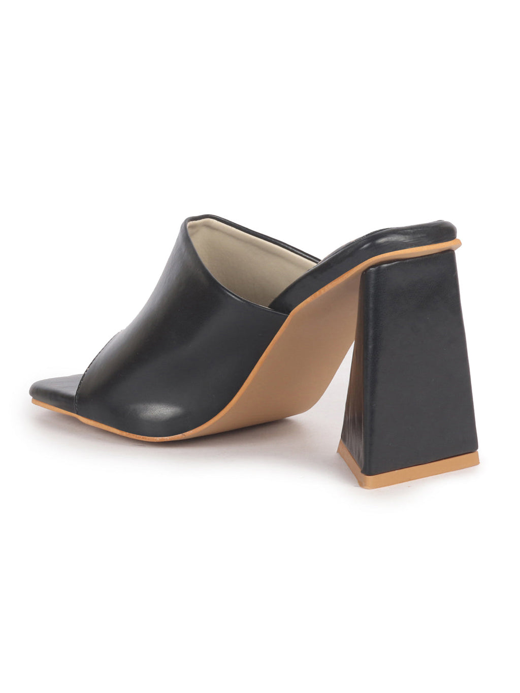 Women Black Open Square Toe Cone Block Heel Formal Slip On Sandals with Wide Vamp Strap | Elegant Slip-On 4 Inch Heel Sandals For Office, Work, Party