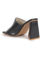 Women Black Open Square Toe Cone Block Heel Formal Slip On Sandals with Wide Vamp Strap | Elegant Slip-On 4 Inch Heel Sandals For Office, Work, Party