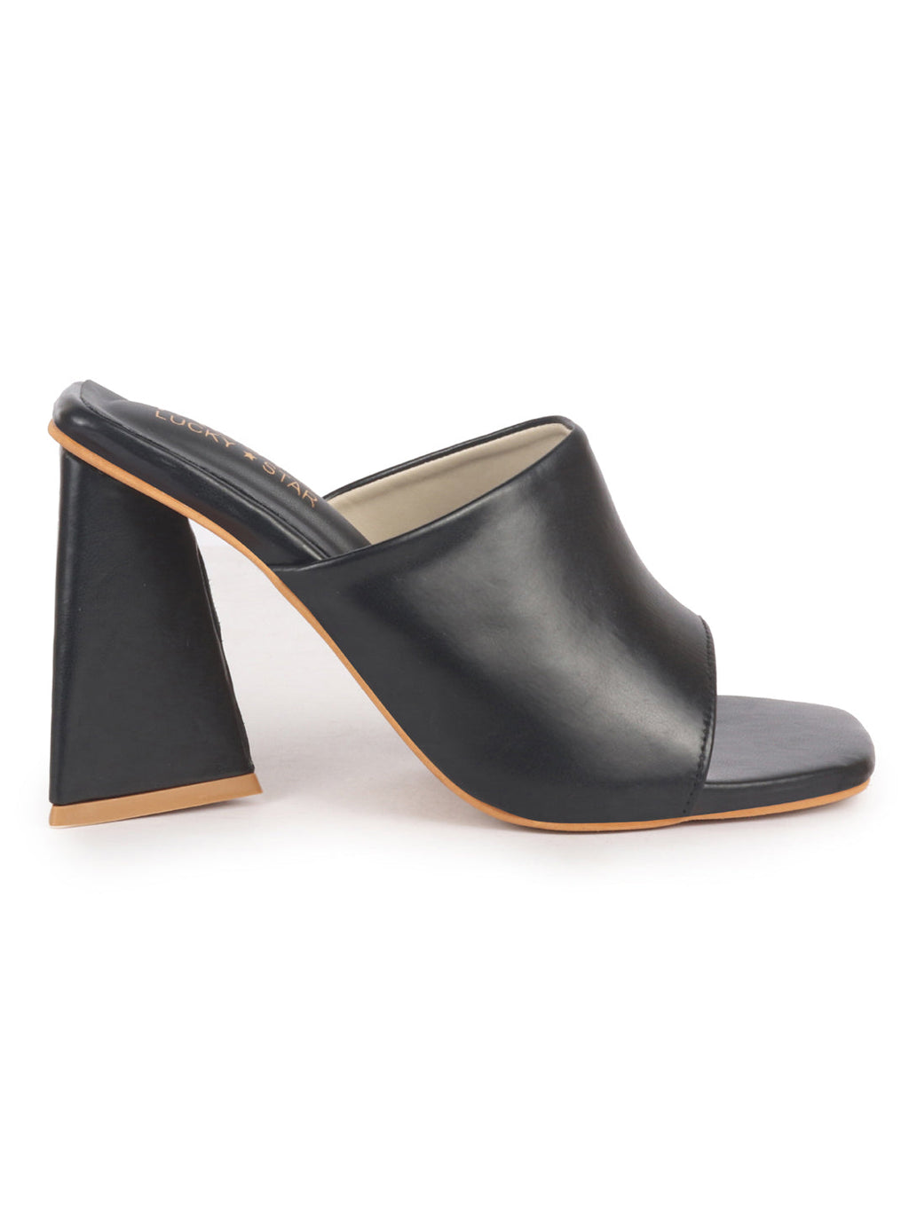 Women Black Open Square Toe Cone Block Heel Formal Slip On Sandals with Wide Vamp Strap | Elegant Slip-On 4 Inch Heel Sandals For Office, Work, Party