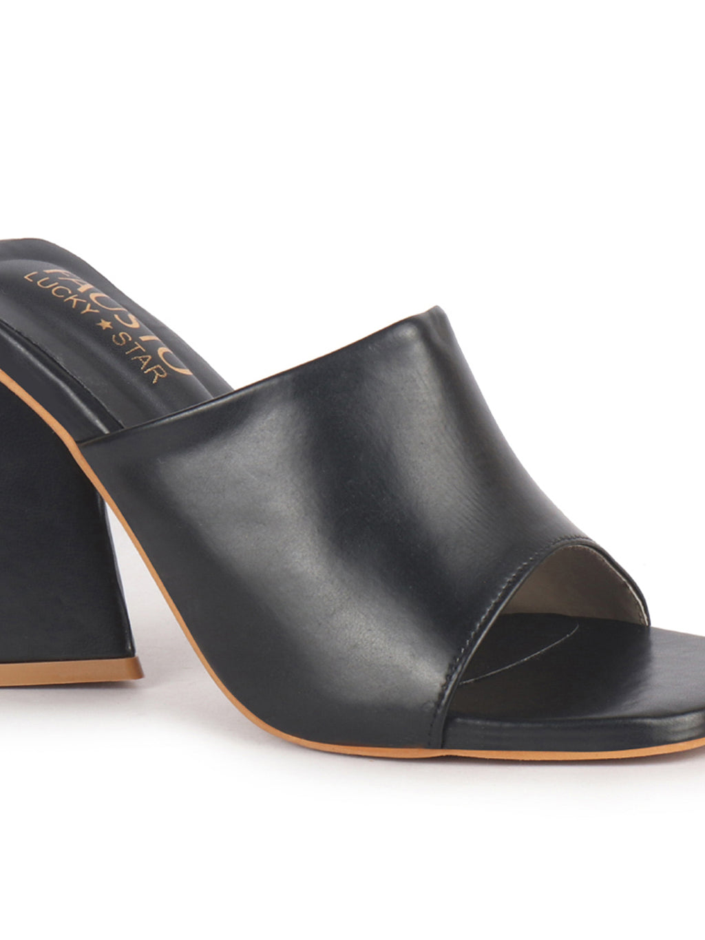 Women Black Open Square Toe Cone Block Heel Formal Slip On Sandals with Wide Vamp Strap | Elegant Slip-On 4 Inch Heel Sandals For Office, Work, Party