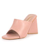 Women Pink Open Square Toe Cone Block Heel Formal Slip On Sandals with Wide Vamp Strap | Elegant Slip-On 4 Inch Heel Sandals For Office, Work, Party