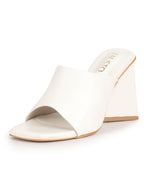 Women White Open Square Toe Cone Block Heel Formal Slip On Sandals with Wide Vamp Strap | Elegant Slip-On 4 Inch Heel Sandals For Office, Work, Party