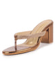 Women Copper T-Strap Block Heel Wedding Sandals with Shimmering Strap | Party-Ready 3 Inch Heel Slip-On Sandal | Glossy Finish for Evening Elegance
