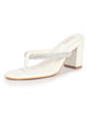 Women White T-Strap Block Heel Wedding Sandals with Shimmering Strap | Party-Ready 3 Inch Heel Slip-On Sandal | Glossy Finish for Evening Elegance