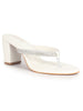 Women White T-Strap Block Heel Wedding Sandals with Shimmering Strap | Party-Ready 3 Inch Heel Slip-On Sandal | Glossy Finish for Evening Elegance