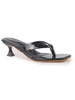Women Black Kitten Heel Slip-On Formal Sandals with T-Strap Design and Glossy Finish | Elegant 2.5 Inch Low Heels Thong Slippers for Work, Office, Party Wear
