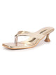 Women Gold Kitten Heel Slip-On Formal Sandals with T-Strap Design and Glossy Finish | Elegant 2.5 Inch Low Heels Thong Slippers for Work, Office, Party Wear