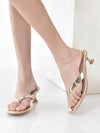 Women Gold Kitten Heel Slip-On Formal Sandals with T-Strap Design and Glossy Finish | Elegant 2.5 Inch Low Heels Thong Slippers for Work, Office, Party Wear