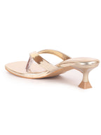 Women Gold Kitten Heel Slip-On Formal Sandals with T-Strap Design and Glossy Finish | Elegant 2.5 Inch Low Heels Thong Slippers for Work, Office, Party Wear