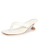Women White Kitten Heel Slip-On Formal Sandals with T-Strap Design and Glossy Finish | Elegant 2.5 Inch Low Heels Thong Slippers for Work, Office, Party Wear