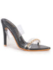 Women Black Transparent Stiletto Heels Party Sandals with Gold Chain Detail | Glam Slip-On Open Toe Dress 4.5 Inch High Heel Sandal for Wedding, Special Ocassion